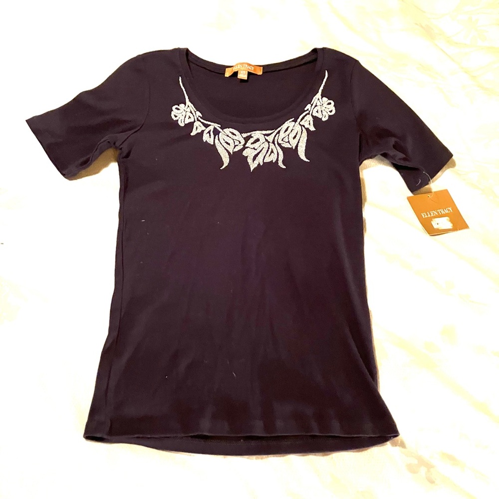 Ellen Tracy Navy Cotton T Shirt - NWT